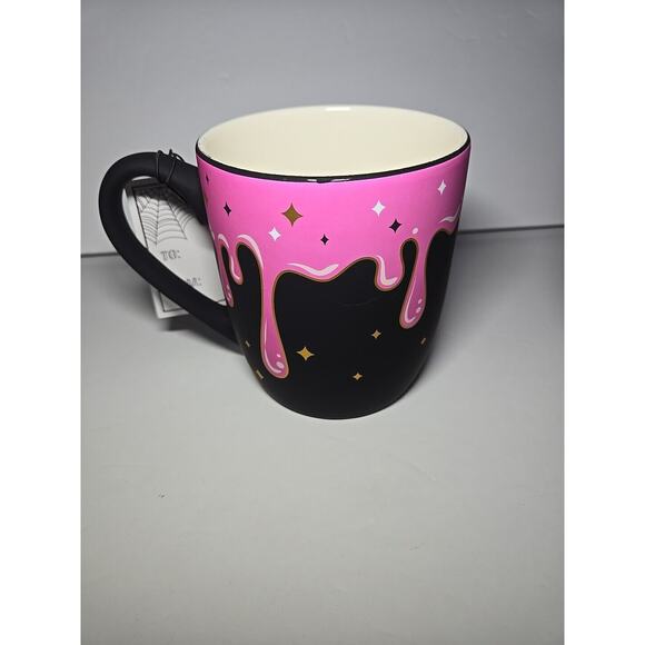 Cobwebs & Cauldrons Halloween Mug, Black & Hot Pink Drip, NEW! - Picture 5 of 11